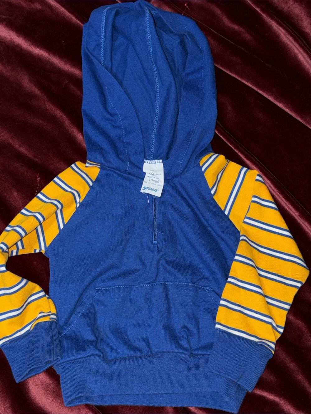 Vintage Stone Blue & Yellow Striped Kids Hoodie 18ms